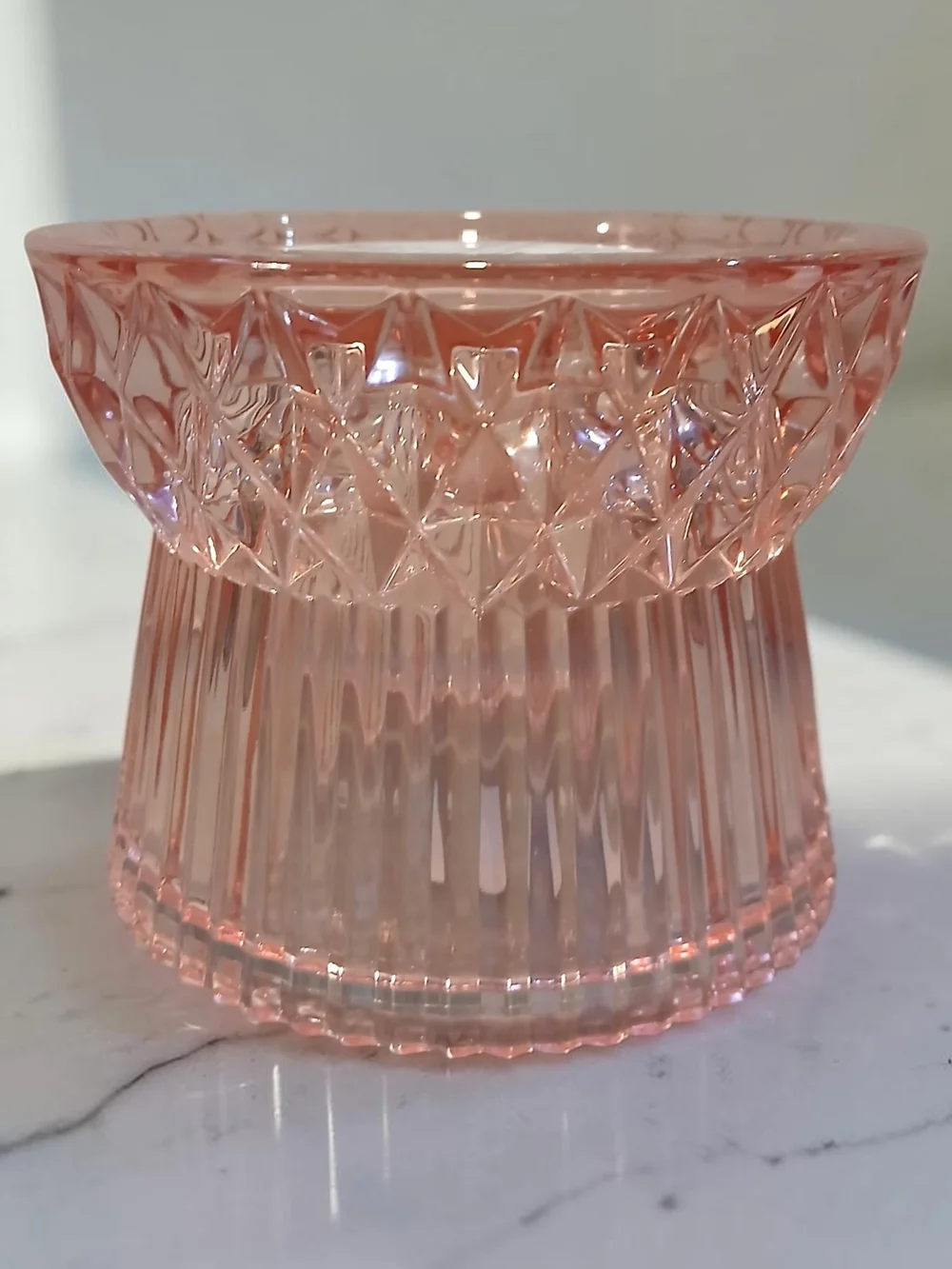 Pink Glass Pedestal Candle Holder-  Decorative Home Accent
